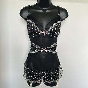 🆕 VICTORIA’S SECRET Black Bustier Corset Polka Dots Garters NWT Size 36D
